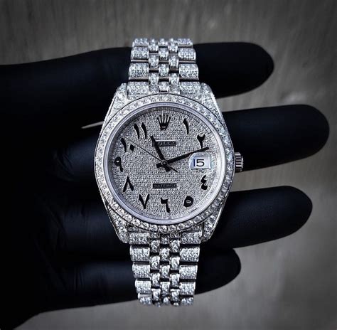 iced out rolex datejust arabic dial|Rolex arabic dial price.